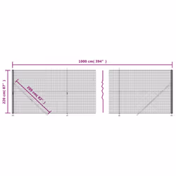 vidaXL Wire Mesh Fence with Flange Garden Fencing Mesh Anthracite 1.8x10 m - 2.2 x 10 m/ 1 pcs