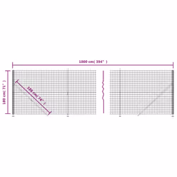 vidaXL Wire Mesh Fence with Flange Garden Fencing Mesh Anthracite 1.8x10 m - 1.8 x 10 m/ 1 pcs
