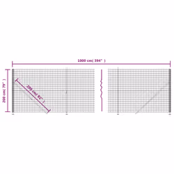 vidaXL Wire Mesh Fence with Flange Garden Fencing Mesh Anthracite 1.8x10 m - 2 x 10 m/ 1 pcs