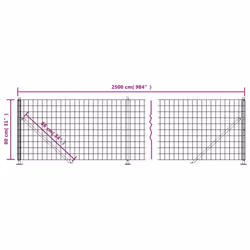 vidaXL Wire Mesh Fence Garden Wire Fencing Mesh with Flange Anthracite 2x25 m - anthracite, 0.8 x 25 m