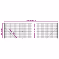 vidaXL Wire Mesh Fence Garden Wire Fencing Mesh with Flange Anthracite 2x25 m - anthracite, 1.6 x 25 m