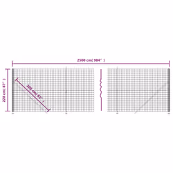 vidaXL Wire Mesh Fence Garden Wire Fencing Mesh with Flange Anthracite 2x25 m - anthracite, 2.2 x 25 m
