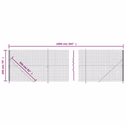 vidaXL Wire Mesh Fence Garden Wire Fencing Mesh Outdoor Fence with flange - anthracite, 2 x 10 m