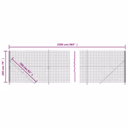 vidaXL Wire Mesh Fence Garden Wire Fencing Mesh Outdoor Fence with flange - anthracite, 2 x 25 m