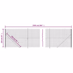 vidaXL Wire Mesh Fence Garden Wire Fencing Mesh Outdoor Fence with flange - anthracite, 2.2 x 25 m