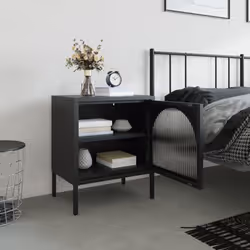 vidaXL Nightstand Bedside Storage Cabinet Sideboard Black Glass and Steel - Additional view 2
