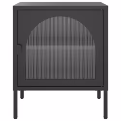 vidaXL Nightstand Bedside Storage Cabinet Sideboard Black Glass and Steel - Additional view 4