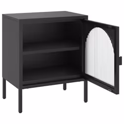 vidaXL Nightstand Bedside Storage Cabinet Sideboard Black Glass and Steel - Additional view 6