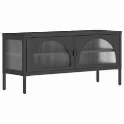 vidaXL TV Cabinet TV Stand Media Cabinet Unit Sideboard Black Glass and Steel