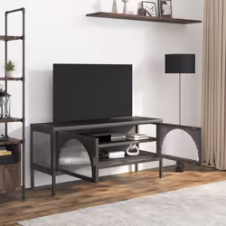 vidaXL TV Cabinet TV Stand Media Cabinet Unit Sideboard Black Glass and Steel