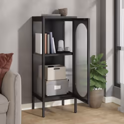 vidaXL Sideboard Storage Cabinet Cupboard Side Cabinet Black Glass and Steel