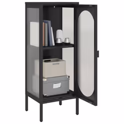 vidaXL Sideboard Storage Cabinet Cupboard Side Cabinet Black Glass and Steel - Additional view 4
