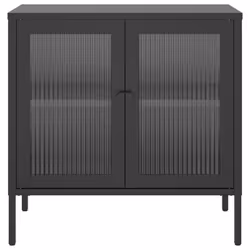 vidaXL Sideboard Storage Cabinet Cupboard Side Cabinet Black Glass and Steel - Additional view 4