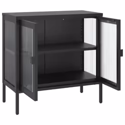 vidaXL Sideboard Storage Cabinet Cupboard Side Cabinet Black Glass and Steel - Additional view 6