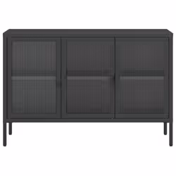 vidaXL Sideboard Storage Cabinet Cupboard Side Cabinet Black Glass and Steel - Additional view 4