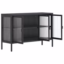 vidaXL Sideboard Storage Cabinet Cupboard Side Cabinet Black Glass and Steel - Additional view 6