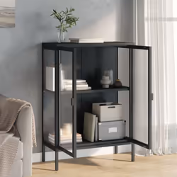 vidaXL Sideboard Storage Cabinet Cupboard Side Cabinet Black Glass and Steel