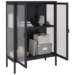 vidaXL Sideboard Storage Cabinet Cupboard Side Cabinet Black Glass and Steel - Additional view 4