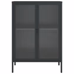 vidaXL Sideboard Storage Cabinet Cupboard Side Cabinet Black Glass and Steel - Additional view 5