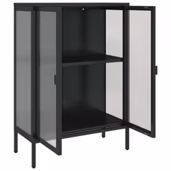 vidaXL Sideboard Storage Cabinet Cupboard Side Cabinet Black Glass and Steel - Additional view 7