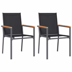 vidaXL Garden Chairs Outdoor Chair Seat Armchair Black Textilene and Steel - 2 pcs