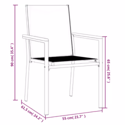 vidaXL Garden Chairs Outdoor Chair Seat Armchair Black Textilene and Steel - 2 pcs