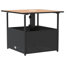 vidaXL Garden Table with Parasol Hole Outdoor Table Side Table Poly Rattan - black