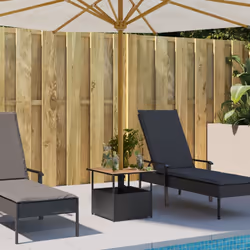 vidaXL Garden Table with Parasol Hole Outdoor Table Side Table Poly Rattan - black
