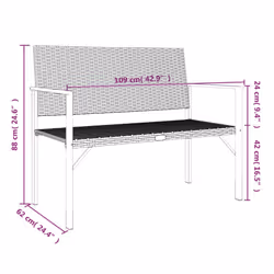 vidaXL 2-Seater Garden Bench Outdoor Bench Seat Patio Dining Bench Poly Rattan - grey - Additional view 7