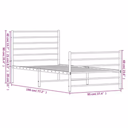 vidaXL Metal Bed Frame with Headboard Bed Base Mattress Foundation Bedstead - black, 90 x 190 cm/with headboard & footboard - Additional view 4