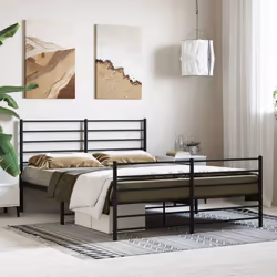 vidaXL Metal Bed Frame with Headboard Bed Base Mattress Foundation Bedstead - black, 140 x 200 cm/with headboard & footboard - Additional view 2