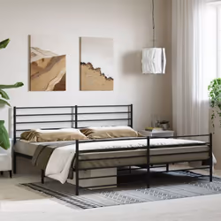 vidaXL Metal Bed Frame with Headboard Bed Base Mattress Foundation Bedstead - black, 183 x 213 cm/with headboard & footboard - Additional view 2