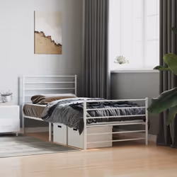 vidaXL Metal Bed Frame with Headboard Bed Base Mattress Foundation Bedstead - white, 90 x 190 cm/with headboard & footboard - Additional view 6