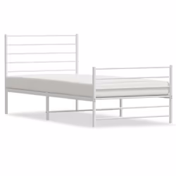 vidaXL Metal Bed Frame with Headboard Bed Base Mattress Foundation Bedstead - white, 100 x 200 cm/with headboard & footboard - Additional view 2