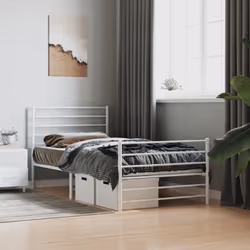 vidaXL Metal Bed Frame with Headboard Bed Base Mattress Foundation Bedstead - white, 107 x 203 cm/with headboard & footboard - Additional view 3
