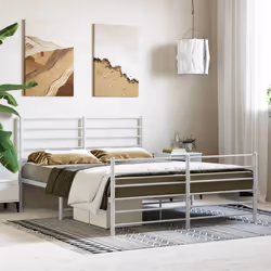 vidaXL Metal Bed Frame with Headboard Bed Base Mattress Foundation Bedstead - white, 120 x 190 cm/with headboard & footboard - Additional view 2