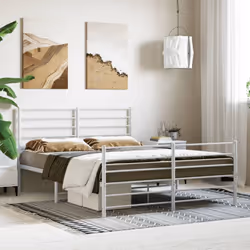 vidaXL Metal Bed Frame with Headboard Bed Base Mattress Foundation Bedstead - white, 140 x 190 cm/with headboard & footboard - Additional view 2