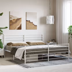 vidaXL Metal Bed Frame with Headboard Bed Base Mattress Foundation Bedstead - white, 180 x 200 cm/with headboard & footboard - Additional view 2