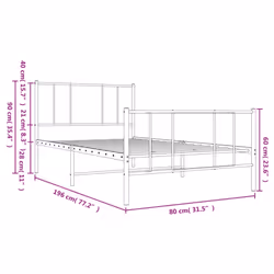 vidaXL Metal Bed Frame with Headboard Bed Base Mattress Foundation Bedstead - black, 75 x 190 cm/with headboard & footboard - Additional view 9