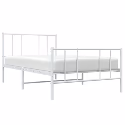 vidaXL Metal Bed Frame with Headboard Bed Base Mattress Foundation Bedstead - white, 90 x 200 cm/with headboard & footboard - Additional view 2