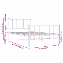 vidaXL Metal Bed Frame with Headboard Bed Base Mattress Foundation Bedstead - white, 90 x 200 cm/with headboard & footboard - Additional view 3