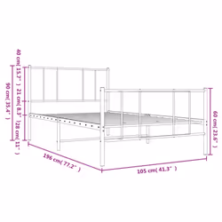 vidaXL Metal Bed Frame with Headboard Bed Base Mattress Foundation Bedstead - white, 100 x 190 cm/with headboard & footboard - Additional view 3