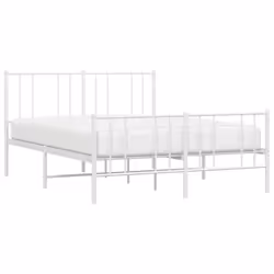 vidaXL Metal Bed Frame with Headboard Bed Base Mattress Foundation Bedstead - white, 120 x 190 cm/with headboard & footboard - Additional view 2