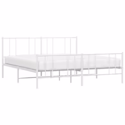 vidaXL Metal Bed Frame with Headboard Bed Base Mattress Foundation Bedstead - white, 183 x 213 cm/with headboard & footboard - Additional view 2
