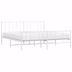 vidaXL Metal Bed Frame with Headboard Bed Base Mattress Foundation Bedstead - white, 193 x 203 cm/with headboard & footboard - Additional view 2