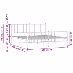 vidaXL Metal Bed Frame with Headboard Bed Base Mattress Foundation Bedstead - white, 193 x 203 cm/with headboard & footboard - Additional view 3