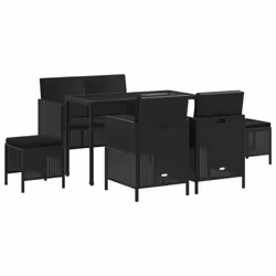 vidaXL Garden Dining Set Table Set with Cushions 6 Piece Black Poly Rattan