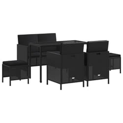 vidaXL Garden Dining Set Table Set with Cushions 6 Piece Black Poly Rattan