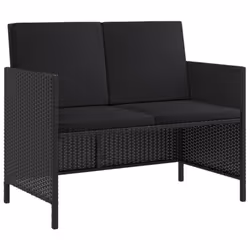 vidaXL Garden Dining Set Table Set with Cushions 6 Piece Black Poly Rattan
