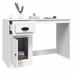 vidaXL Desk Computer Desk Office Writing Desk with Drawer Engineered Wood - white - Additional view 4
